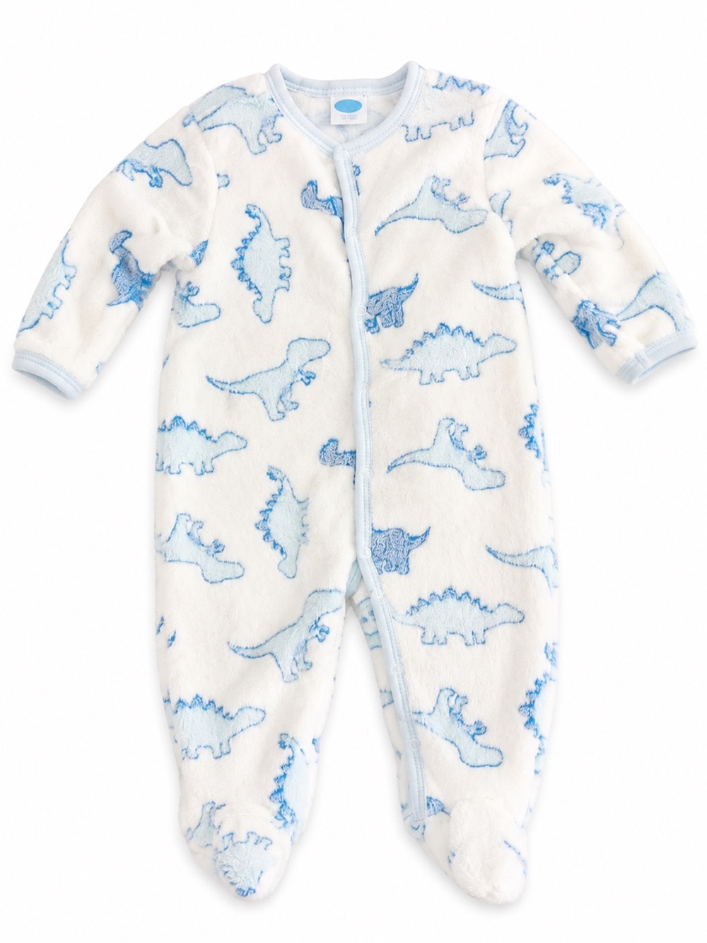 NWT Soft Plush Dino Footed One-Piece - Blue/White